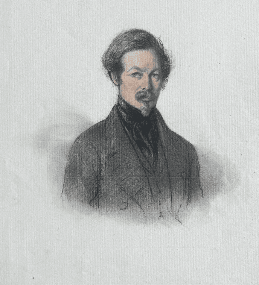 Antique Original Drawing 19th century Man Portrait, Beard image 1