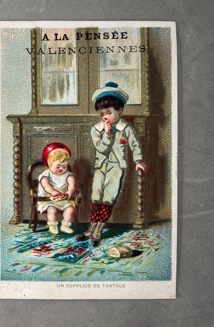 Set of 3 Antique Trade Cards - A La Pensée Valenciennes, Children Illustrations image 3
