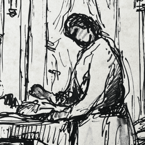 Original Antique Drawing André RUFFIN (1898-1981) Family Scene Artwork image 3