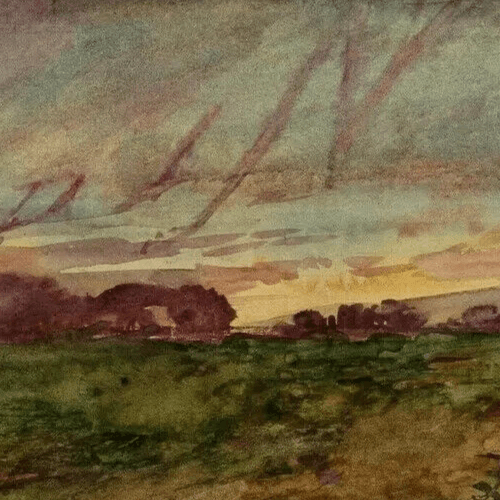 Vintage Original Drawing Landscape, Sunset, Forest, Trees image 4