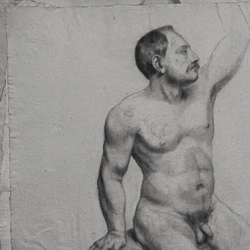 Antique Original Drawing Charcoal 19th century Nude Man Portrait 1864 image 5