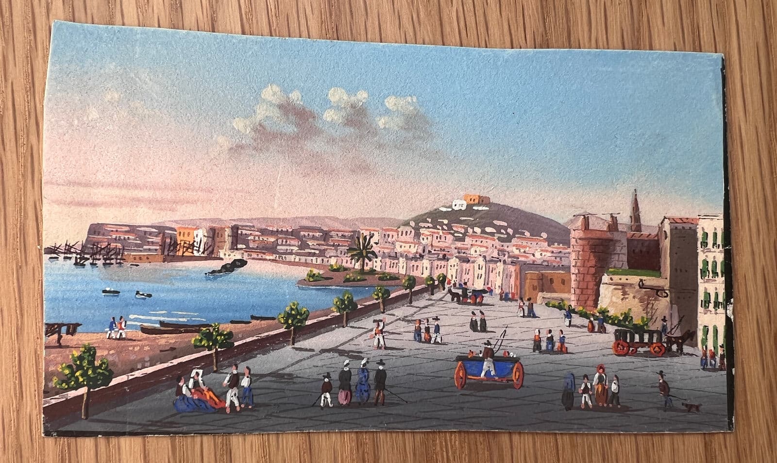 Antique Original Drawing Italian, Napoli Landscape Cityview image 2