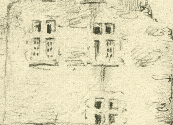 Antique Pencil Drawing Original 19th century Landscape, Architecture, Castle image 4