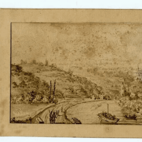 Antique Ink original Drawing Landscape Park, Prony, Berry Artworkn 19th century image 2