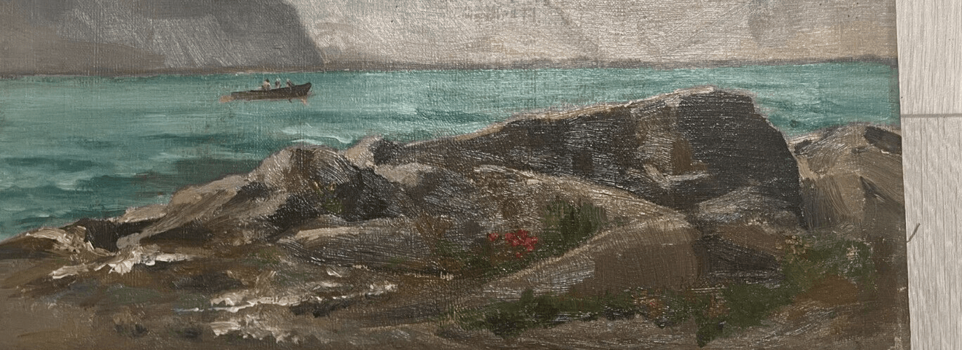 Antique Painting Original Maritime, Sea, Landscape, People, Boats signed image 5