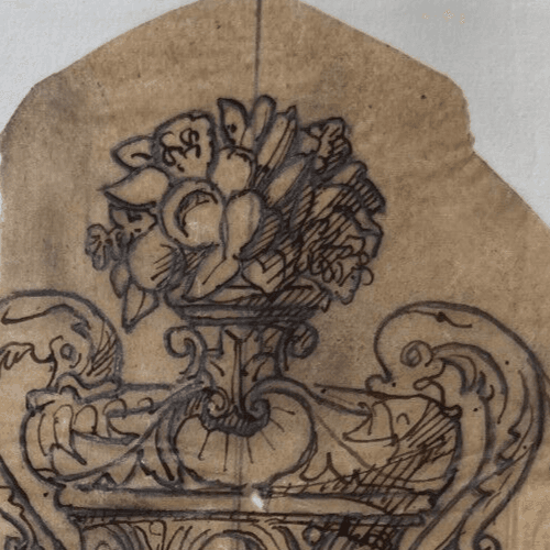 Antique Original Drawing Architecture, Vase, Decoration, Floral 19th century image 3