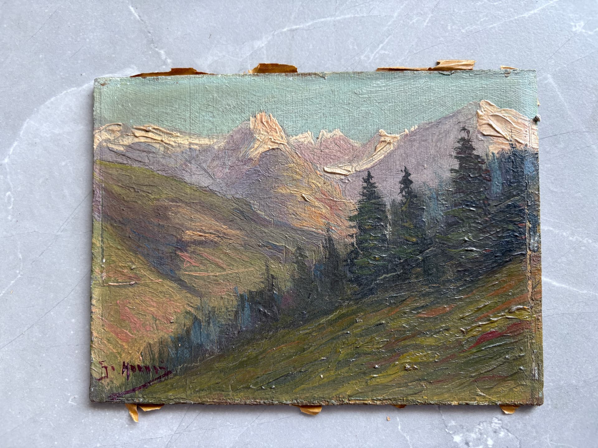 Antique Original Painting Landscape Mountain Julius MONIEN (1842-1897) Framed