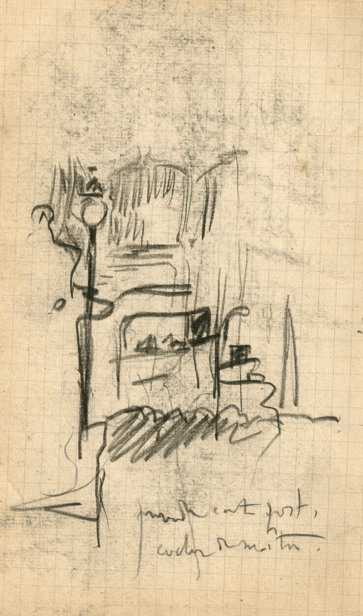 Antique Pencil Old Drawing Original City and Lighting image 1