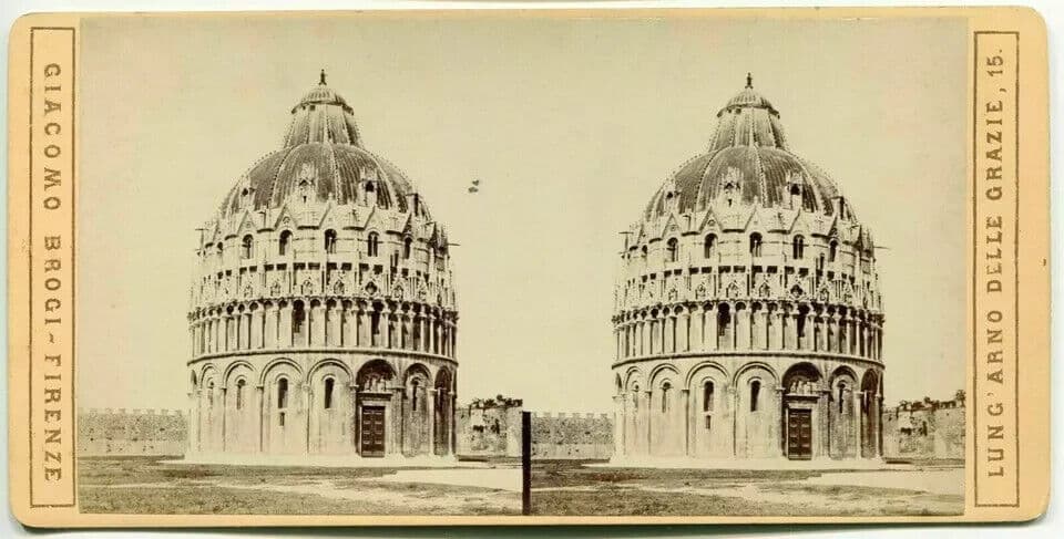 Vintage Stereoview Giacomo Photograph BROGI - Pisa. Il Battistero c. 1870 image 5