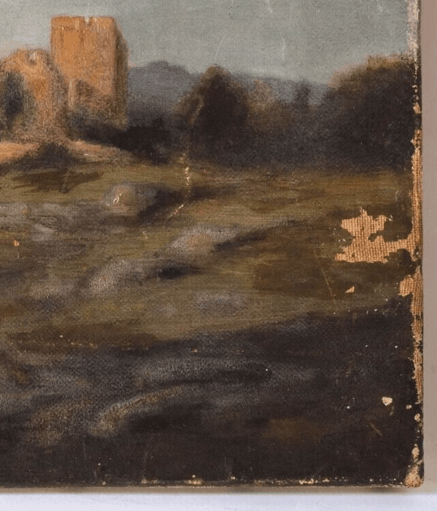 Antique Original Painting Landscape with Ruins, Castle 19th century People image 6