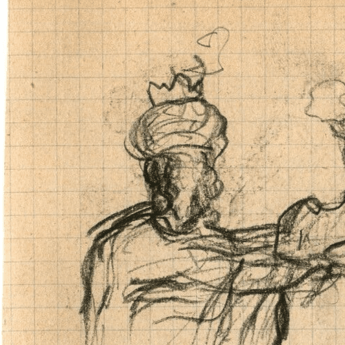 Antique Pencil Original Drawing signed Sketch Couple, Man, Women image 2