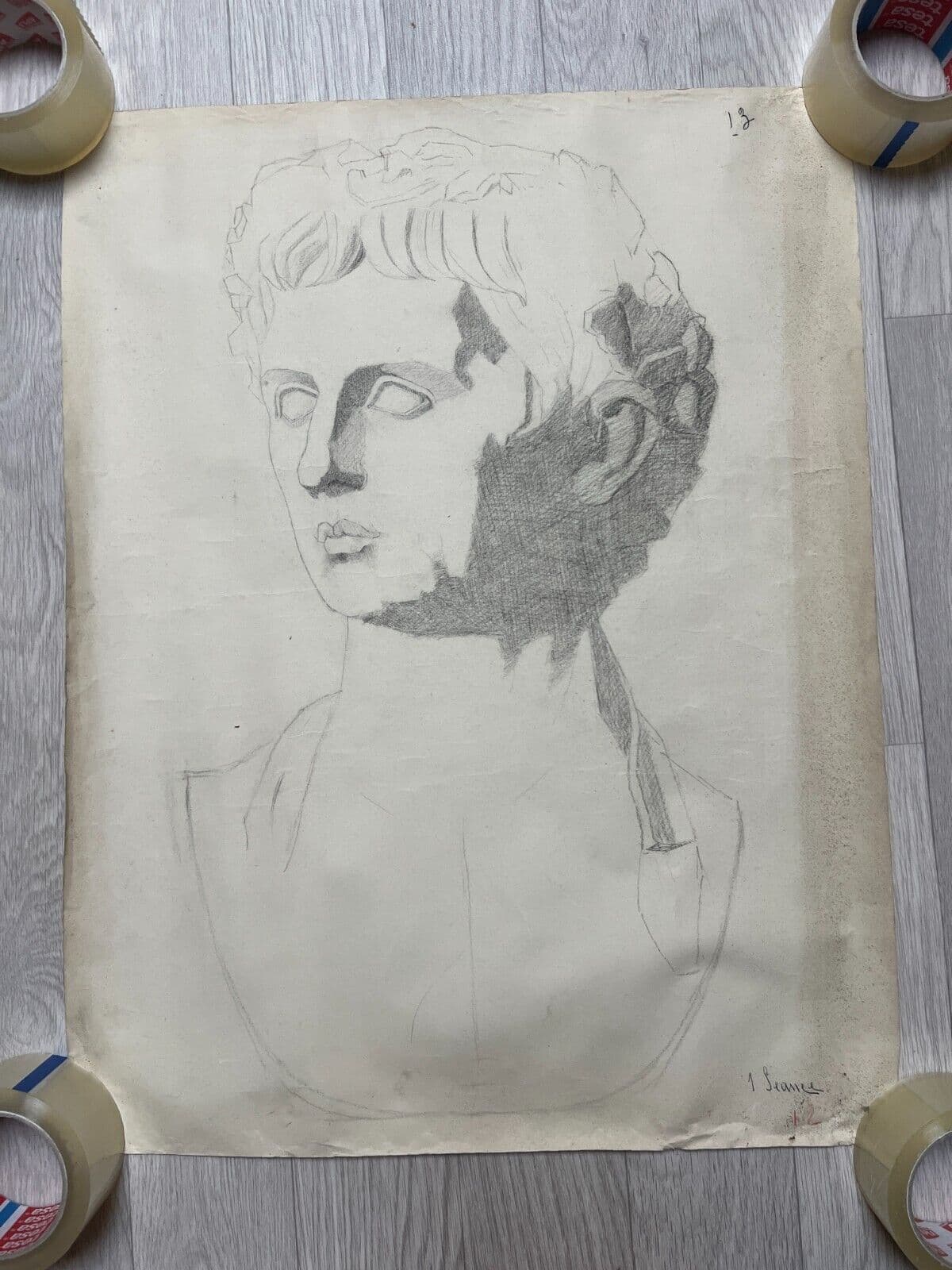 Antique Original Drawing Man, Portrait, Sculpture, Profil image 2