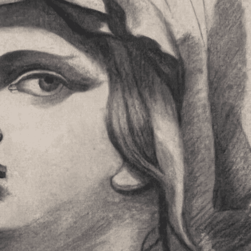 Antique Drawing Charcoal Original Portrait Woman Sculpture signed image 3