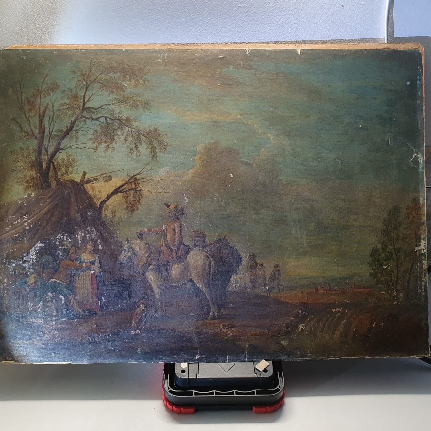 Antique Oil Painting Original around Charles PARROCEL c 1800 Artwork image 7