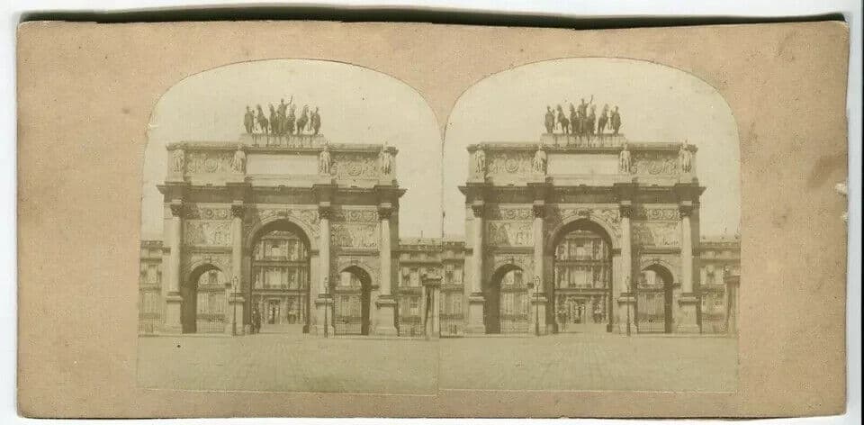 Vintage Stereoview Photograph Arc de triomphe Carrousel Paris Lecocq-Frêné 1860 image 3