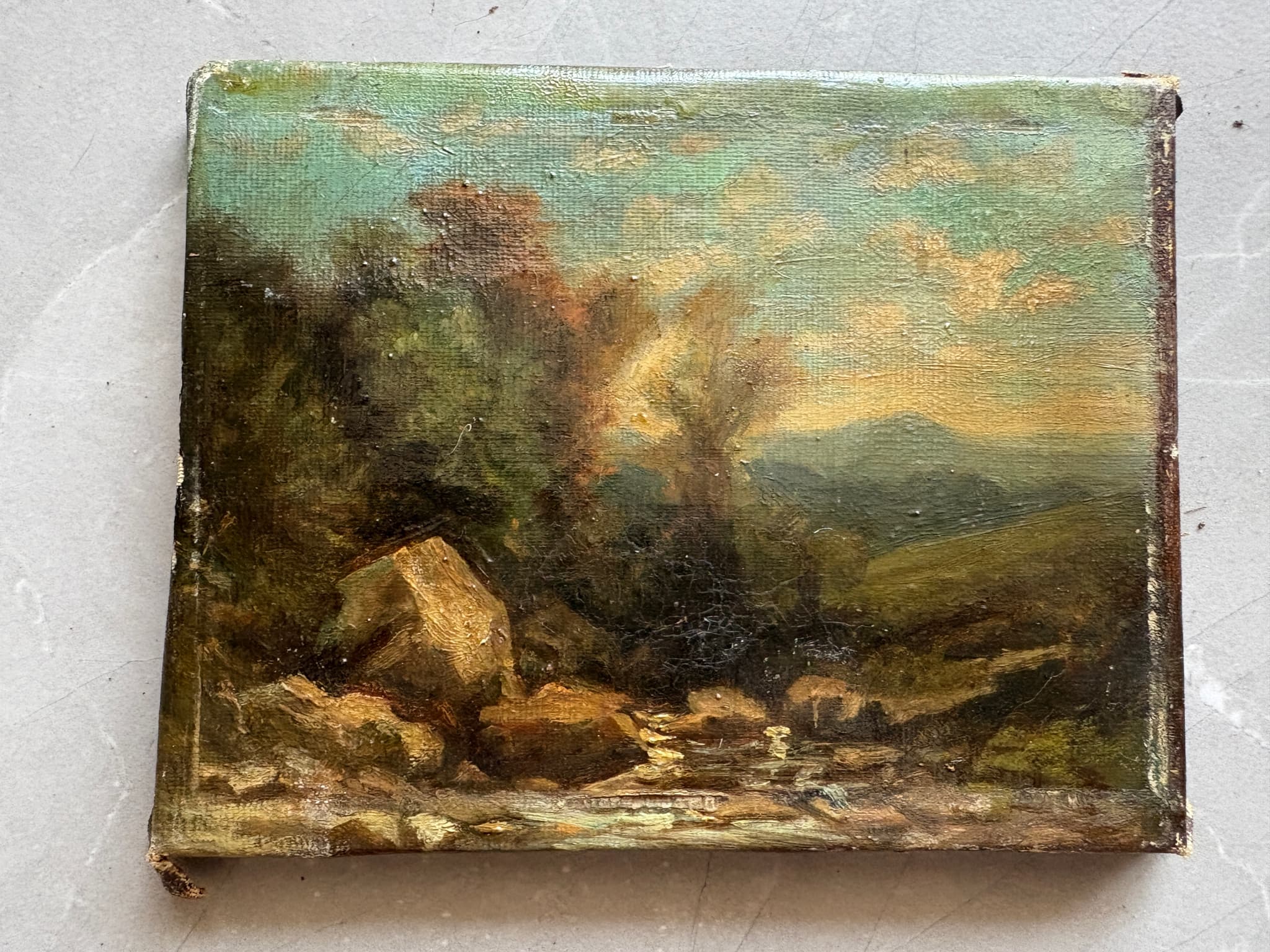 Antique Painting Original Landscape, River , Forest, Trees 19th century Framed image 5