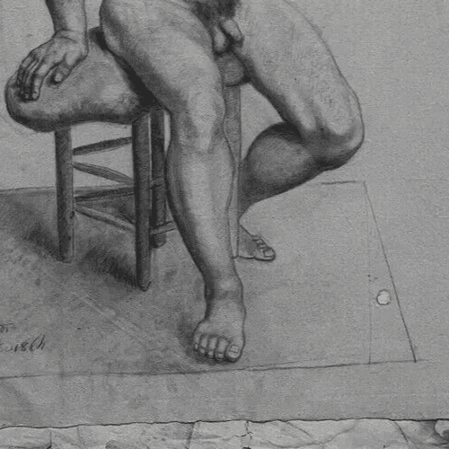 Antique Original Drawing Charcoal 19th century Nude Man Portrait 1864 image 6