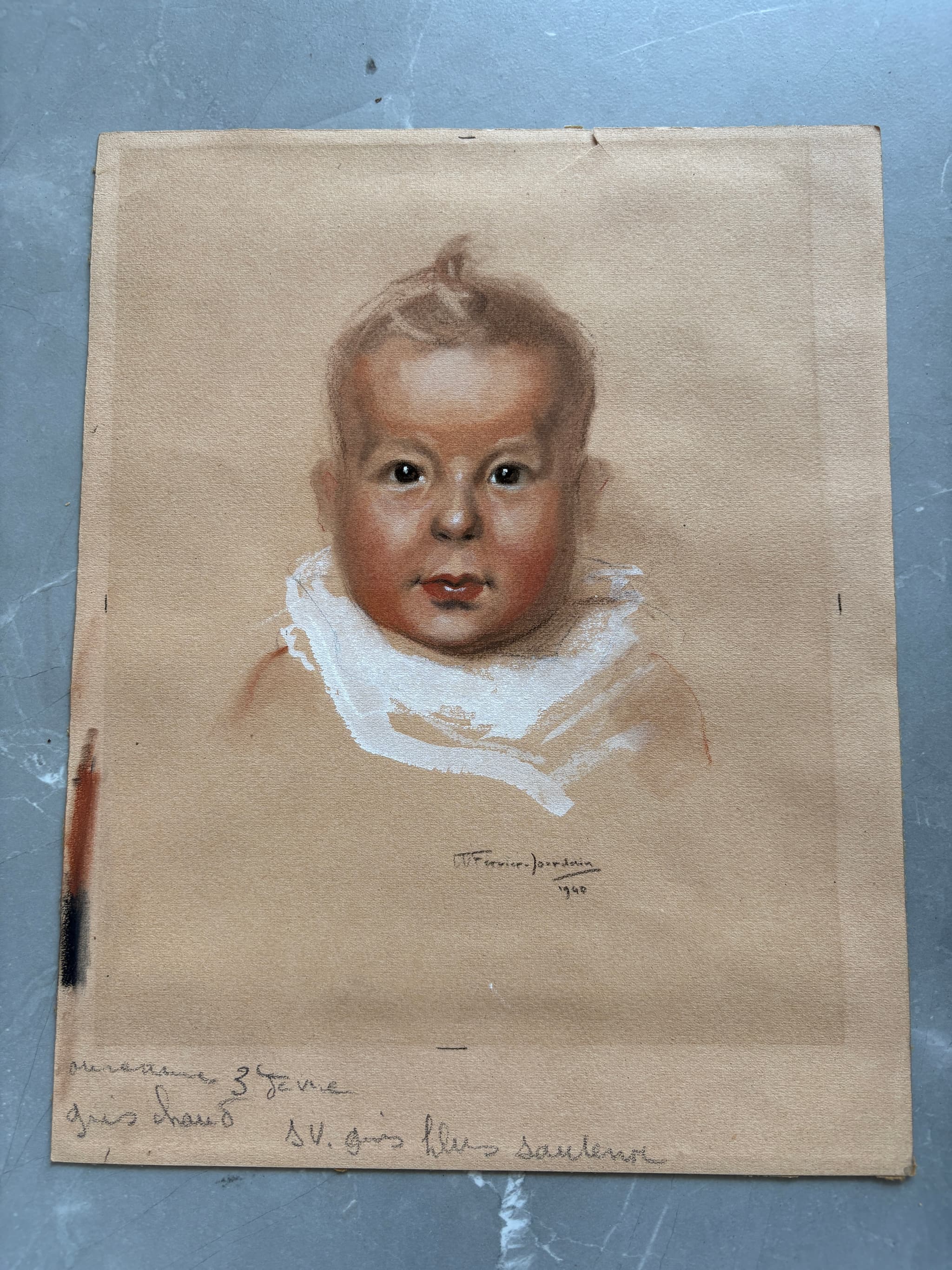 Antique Old Painting signed FERRIER-JOURDAIN (XX) Baby Portrait image 5