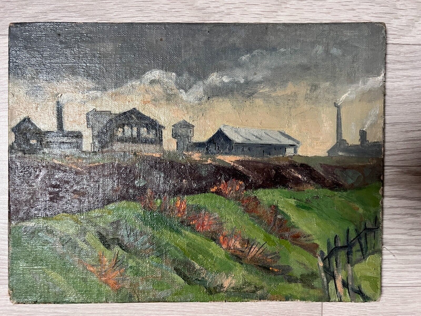 Vintage Original Painting Landscape, Cityview, Houses, Architecture image 4