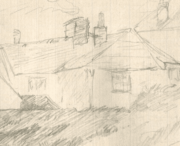 Antique Pencil Original Drawing Houses Sketches image 3
