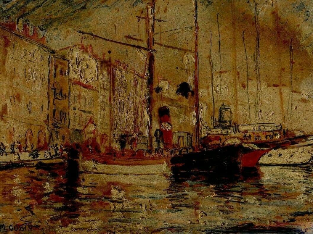 Drawing by Marcel GOBIN (XIX-XX) Marine, Boats, Cannes image 1