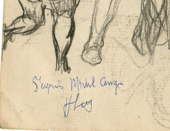 Antique Pencil Drawing Original Sketch Figures, Michel Ange Artwork, Signed image 5