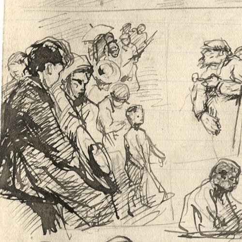 Vintage Ink Original Drawing Men Figures Impressionism Sketches image 2