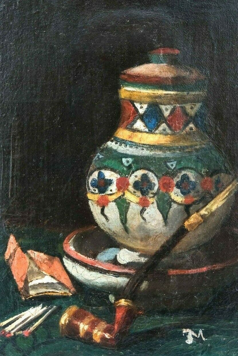 Painting Still Life Vase Pipe attr Ernest MEISSONIER