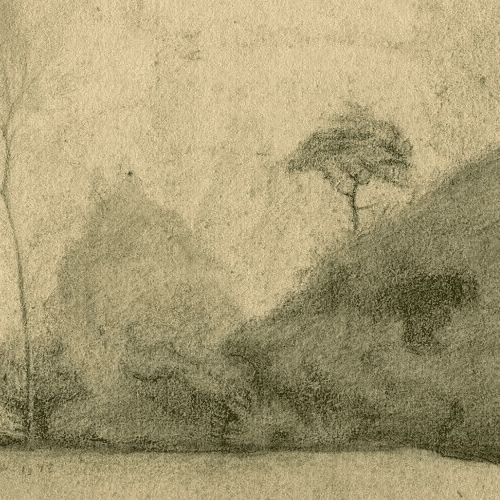 Antique Pencil Drawing Original 19th century Landscape, Tree, Countryside