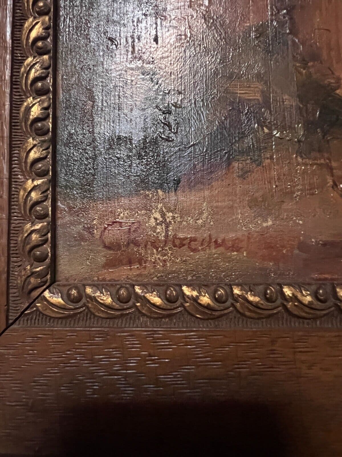 Antique Oil Painting Original Landscape, House, Architecture, Cityview signed image 6