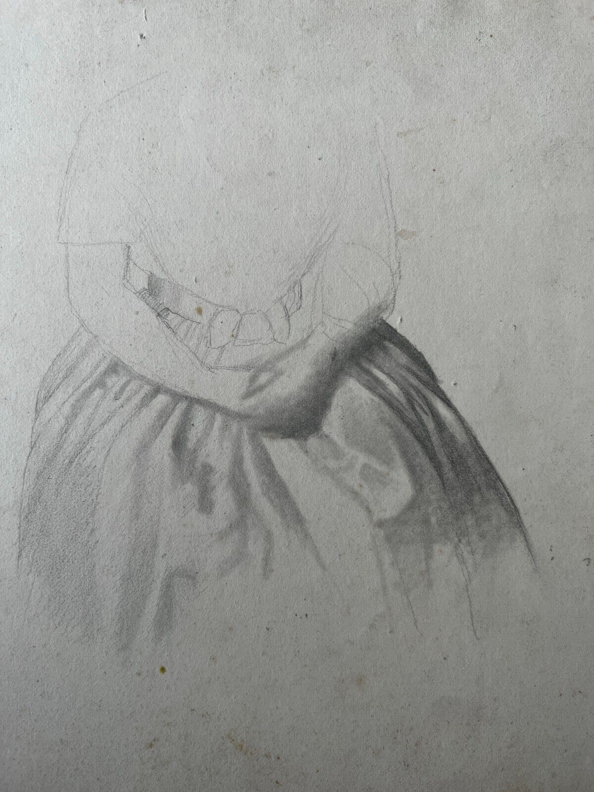 19th century Original Antique Pencil Drawing Woman Sitting Sketch Portrait