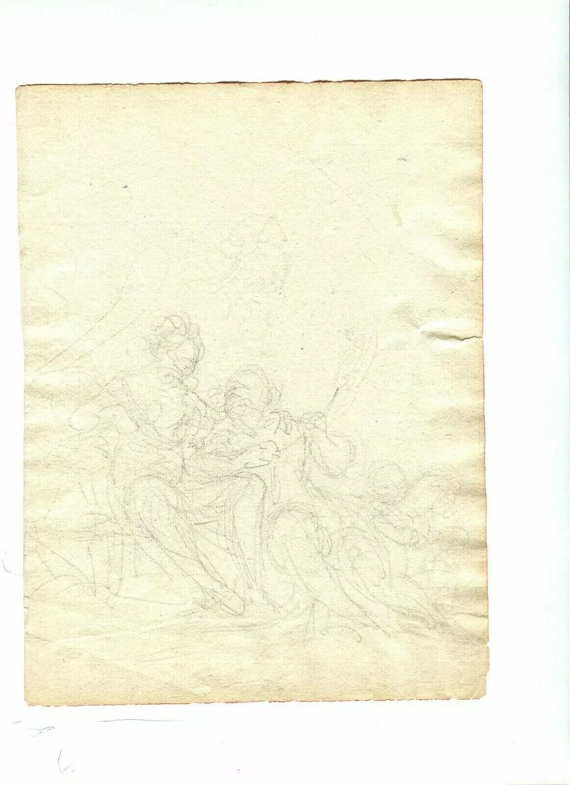 Antique Pencil Drawing 19th century Scene de Genre with Figures Artwork image 5