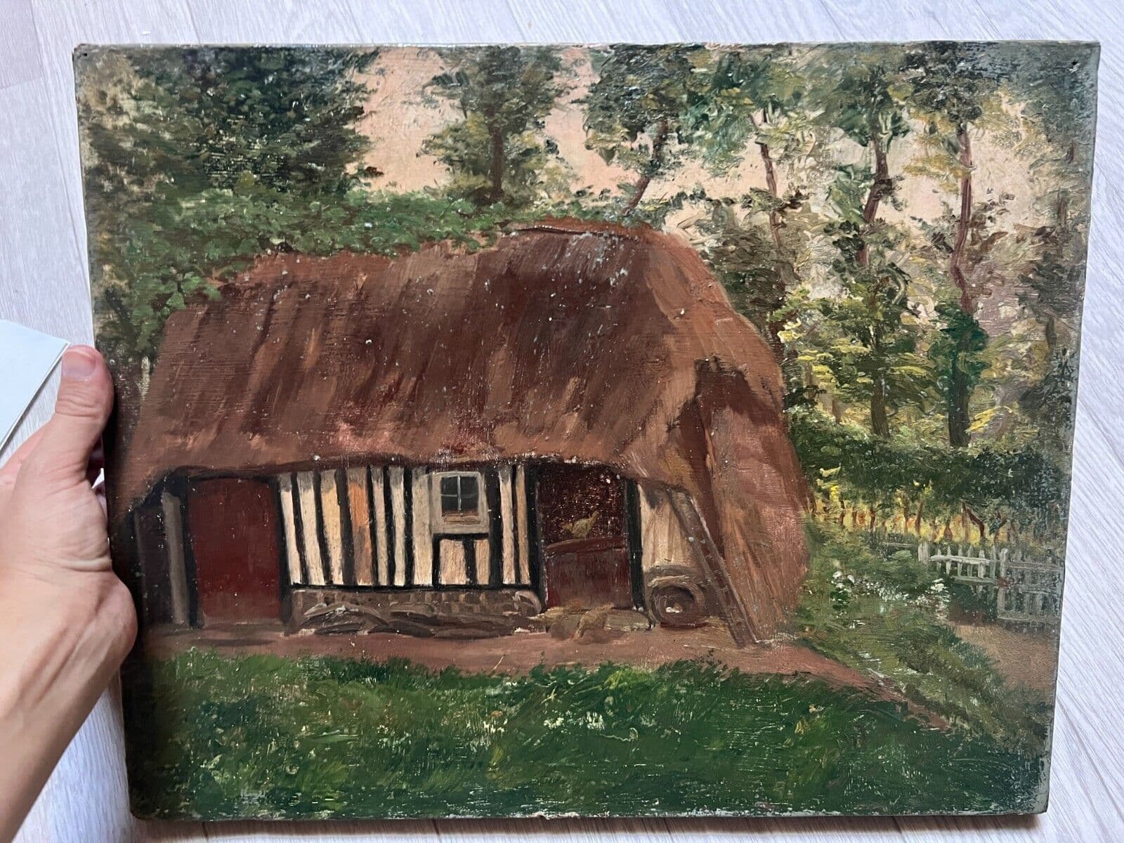 Antique Original Painting Landscape, House, Farm, Trees, Forest, Sennelier image 6