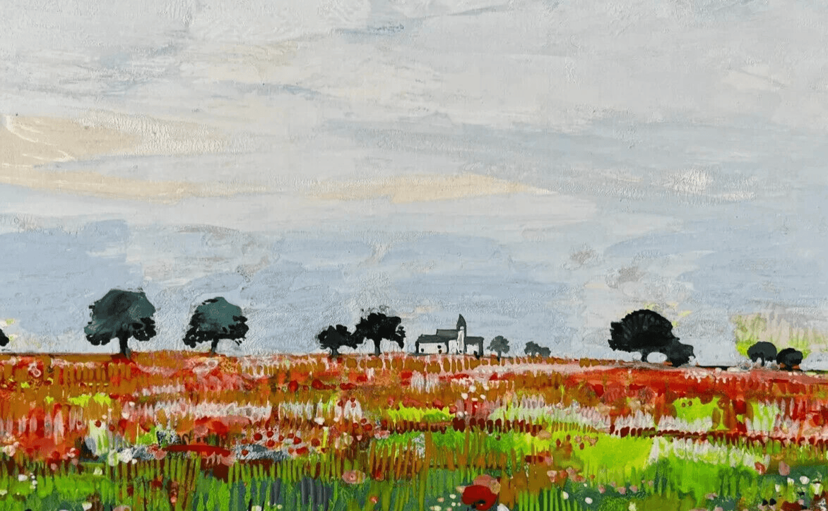Original Vintage Drawing MICHEL-HENRY (1928-2016) Flowers Landscape with Trees image 3