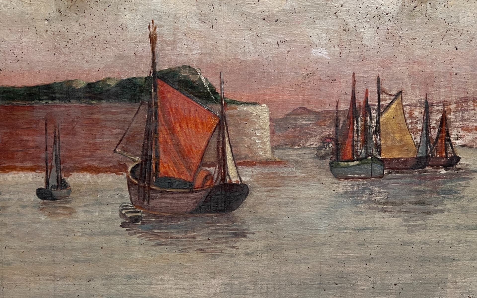 Painting Orange and Yellow Boats Seascape