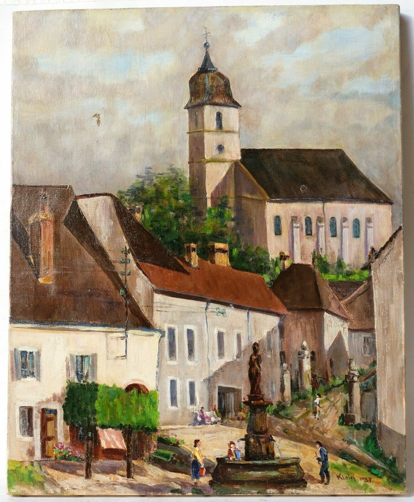 Painting Fountain Village view signed