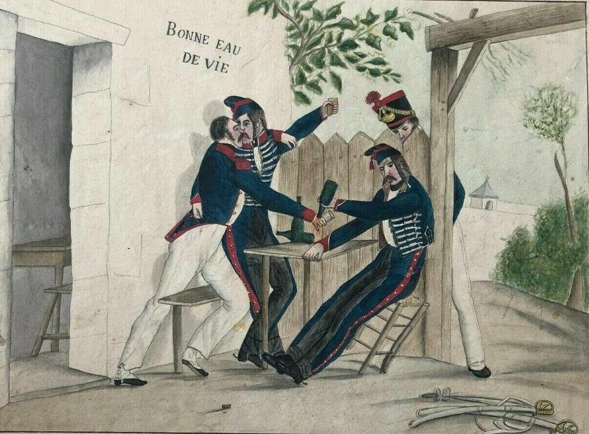 Drawing War Military Figures drinking Alcohol
