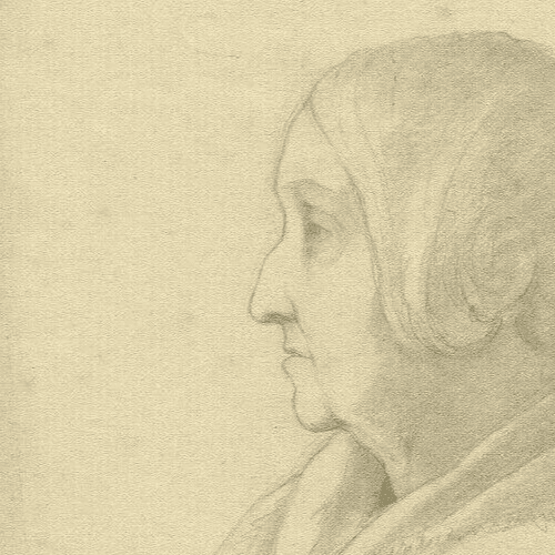 Antique Pencil Drawing 19th century, Woman Profil with a Shawl image 2