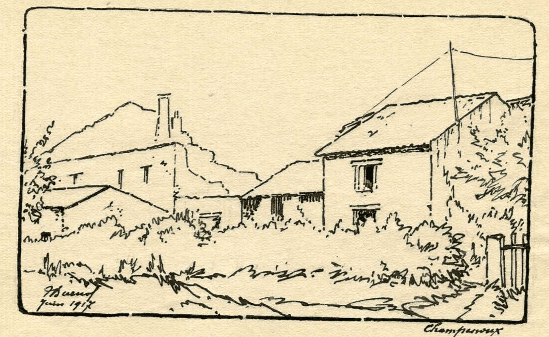 Vintage Ink Drawing Original signed Village in Ruines, Lorraine 1917
