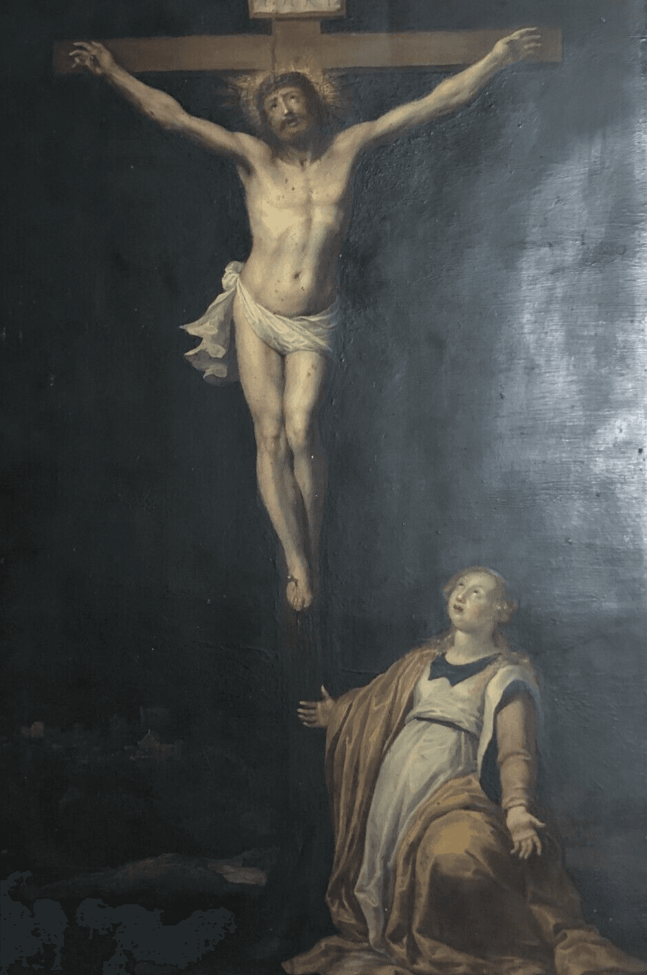 Antique Oil Painting Original 17th century The Christ & Mary Magdalene c. 1630