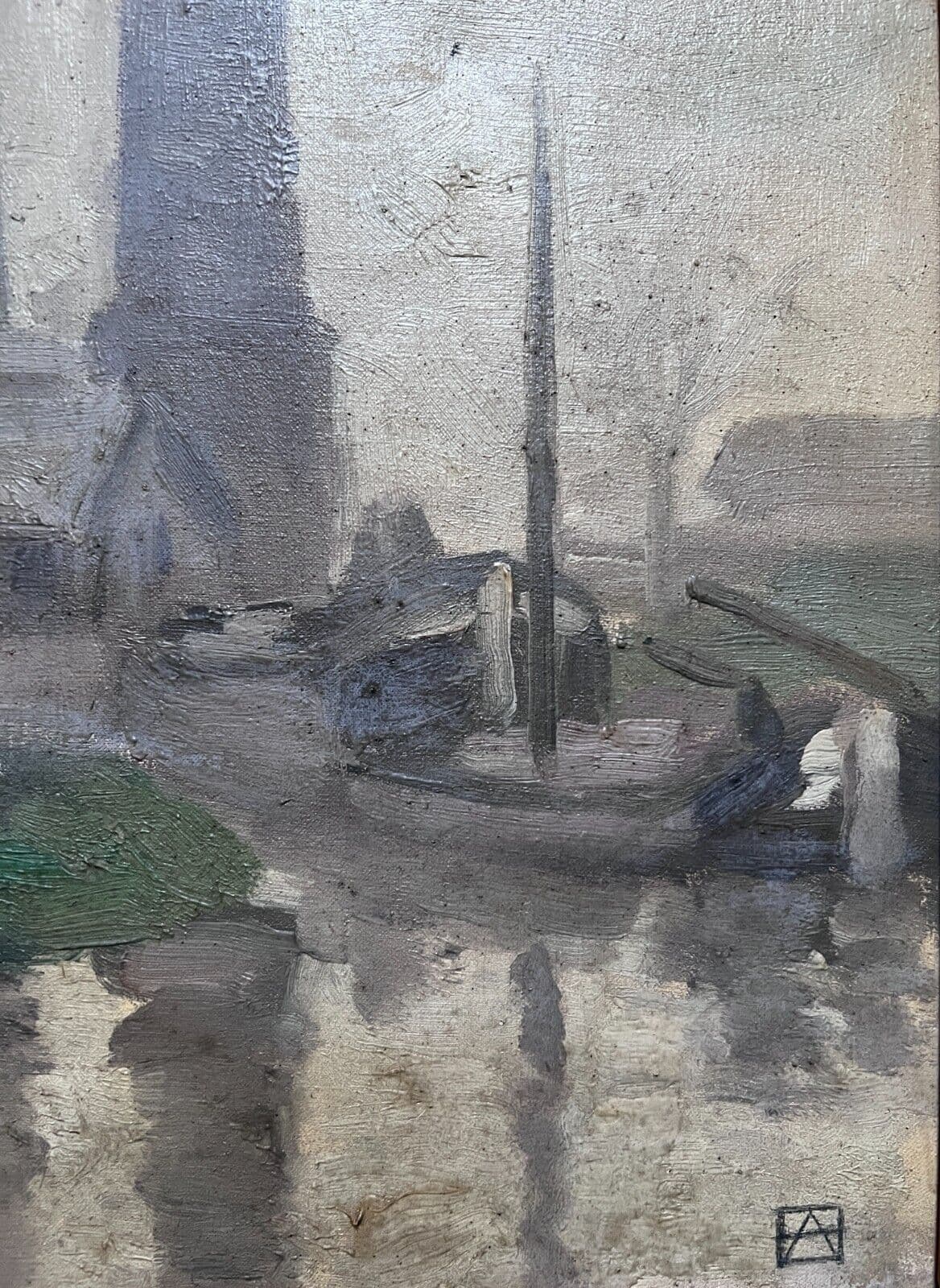 Painting Cityview Landscape with Boat and People