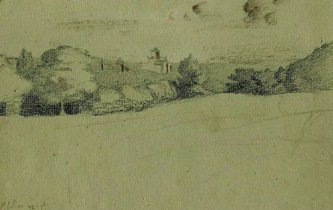 Antique Original Pencil 19th century Landscape and Forest