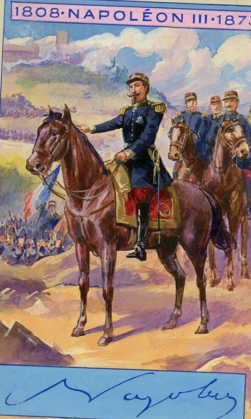 Vintage Drawing Gouache Napoleon III at the Solferino Battle 1859