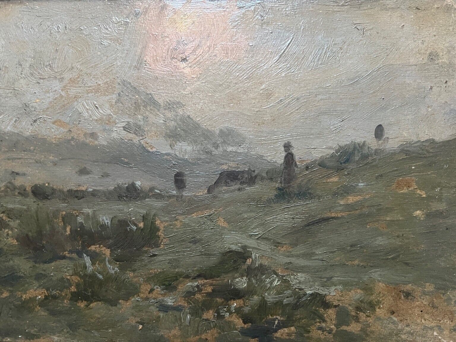 Antique Painting Original Maritime, Sea, Landscape, People, Boats signed