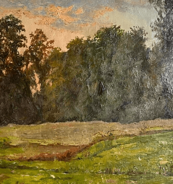 Antique Original Painting Landscape, Forest, Tree, Sunset, Nature image 6