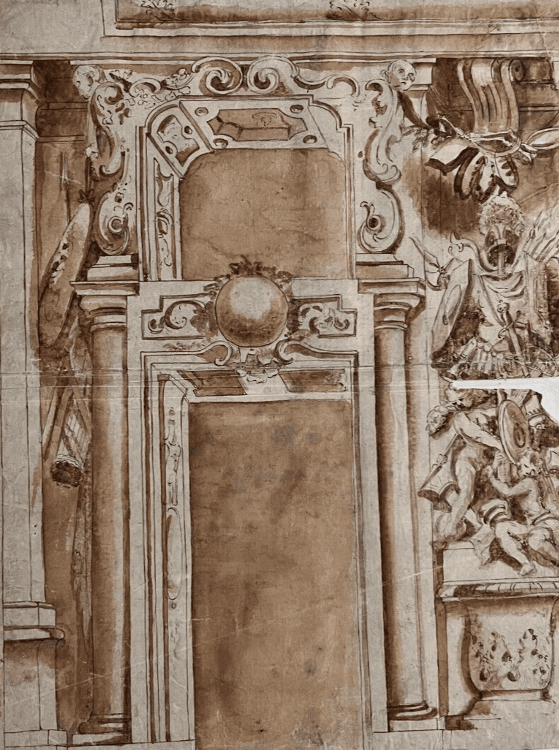 Original Antique Drawing Architecture, Sculpture, Art, Doors 18th century