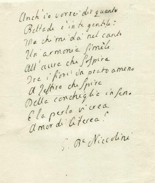 Manuscript Letter Poem Old Original Giovanni Battista Niccolini (1782-1861)