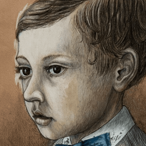 Antique Drawing Ink Original Boy, Portrait, Child 1870 19th century image 2