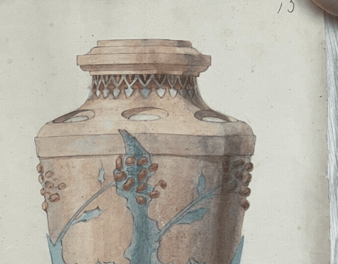 Antique Architecture Original Drawing Architecture, Vase signed image 3