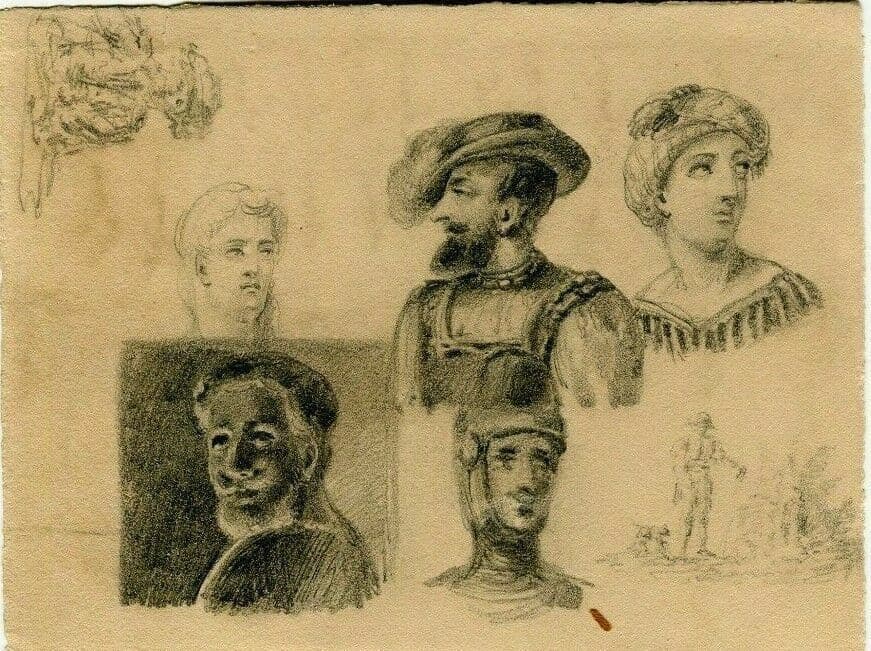 Antique Pencil Drawing Original 19th century Figures, Portraits, Men Artwork